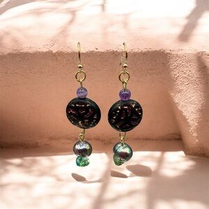 Artisan Black Pearl Amethyst Earrings